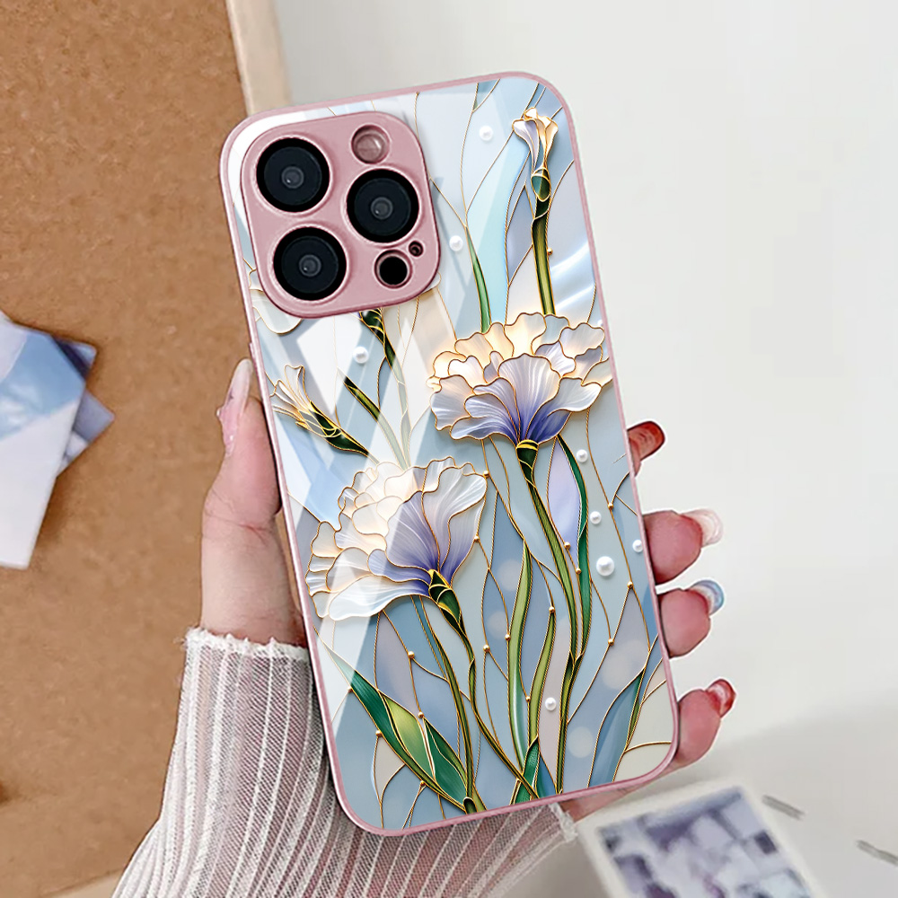 Pc Case Tempered Glass - 연꽃 꽃무늬 아이폰 16 프로 케이스