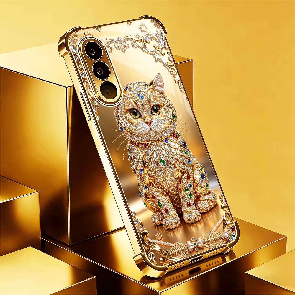 귀여운 보석 골드 고양이 디자인 강화유리 패션 휴대폰  - Pc Case Tempered Glass 리뷰 및 가격