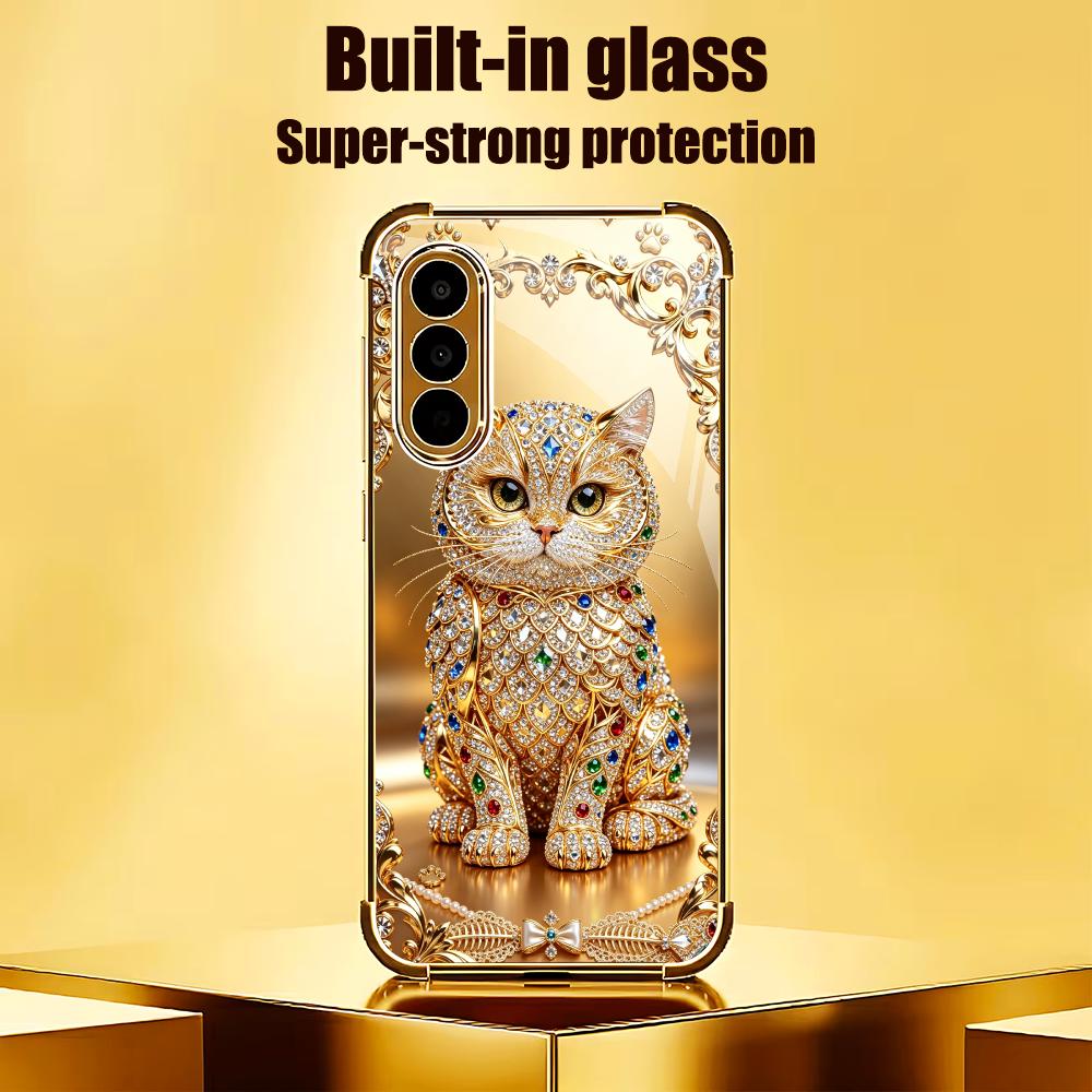 귀여운 보석 골드 고양이 디자인 강화유리 패션 휴대폰  - Pc Case Tempered Glass 리뷰 및 가격