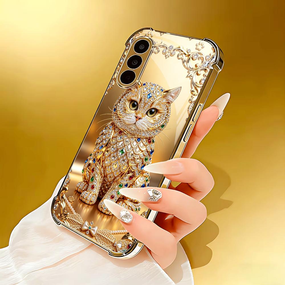 귀여운 보석 골드 고양이 디자인 강화유리 패션 휴대폰  - Pc Case Tempered Glass 리뷰 및 가격