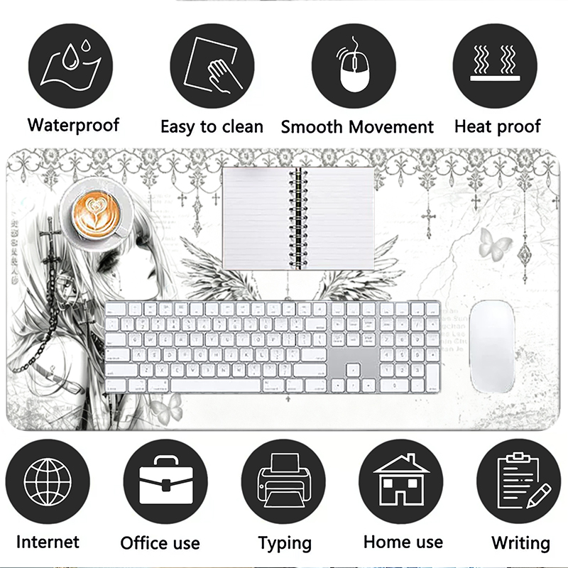 가죽 마우스 패드 블랙 화이트 애니메이션 미학 천사 소 - Pc Gaming Keyboards 리뷰 및 가격